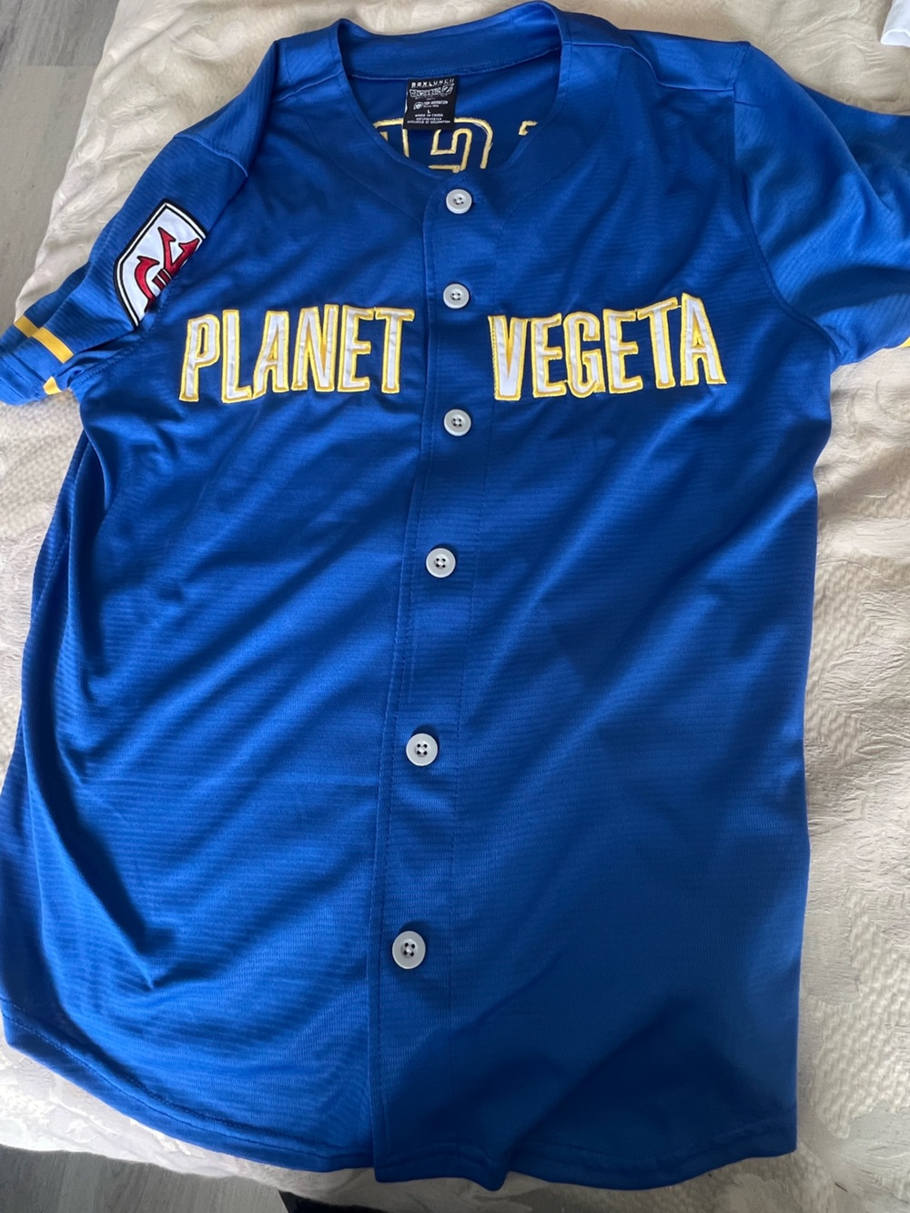 Dragon Ball Z Planet Vegeta Blue Baseball Jersey Adult Size Large